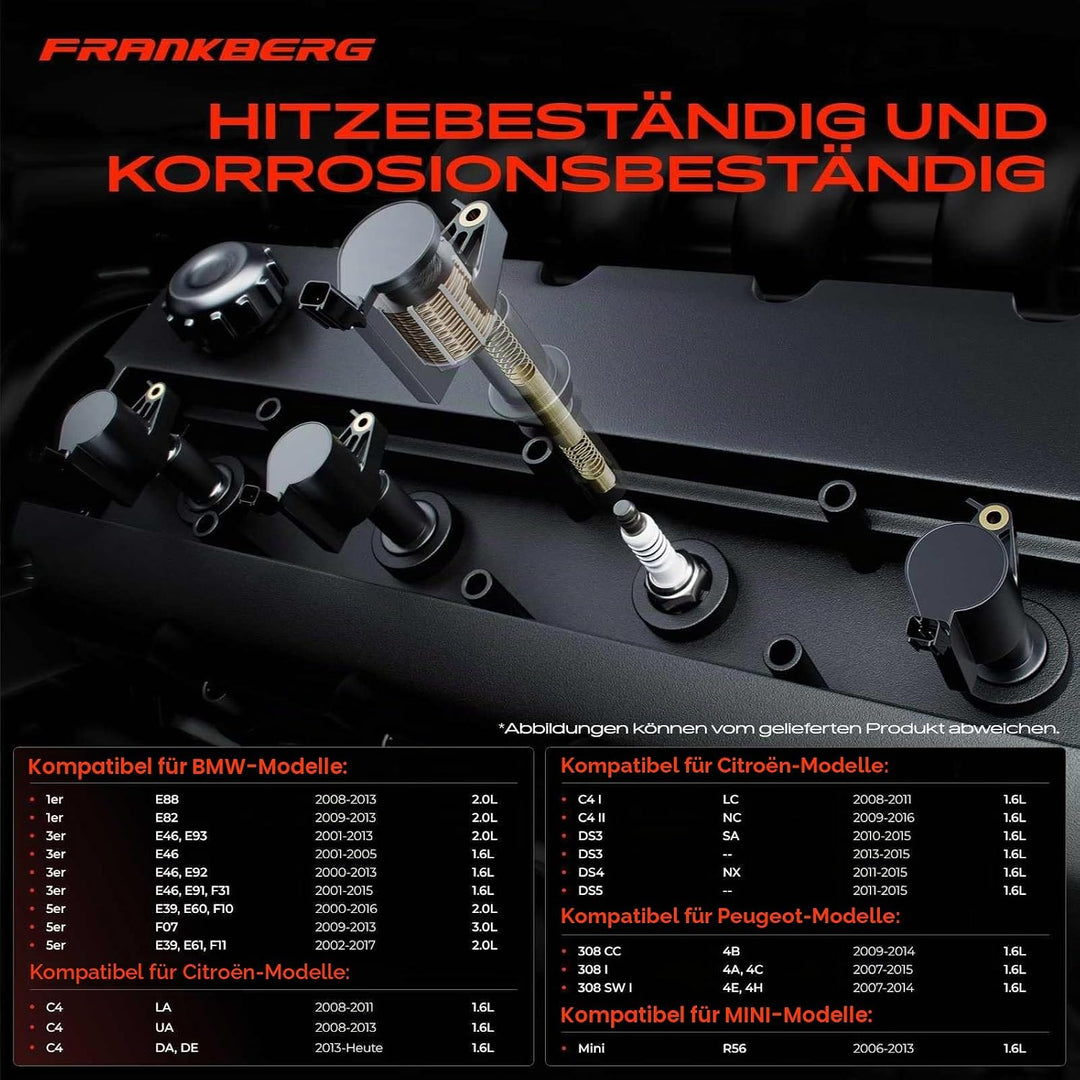 Frankberg 4x Zündspule Zündkerze Kompatibel mit 1er 3er 5er 6er 7er X1 X3 X5 X6 Z3 Z4 C4 DS3 DS4 DS5