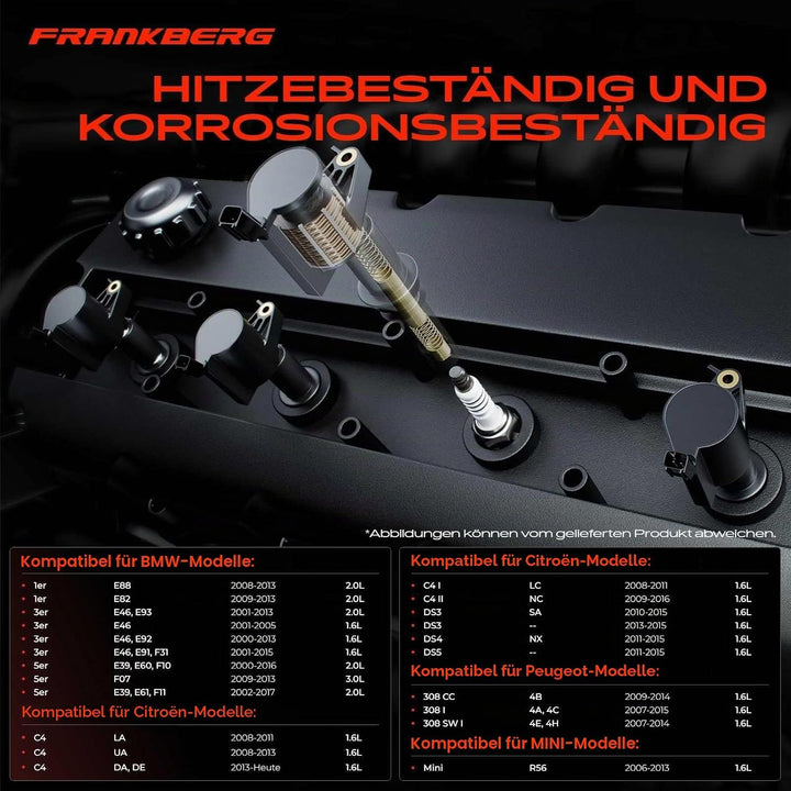 Frankberg 4x Zündspule Zündkerze Kompatibel mit 1er 3er 5er 6er 7er X1 X3 X5 X6 Z3 Z4 C4 DS3 DS4 DS5