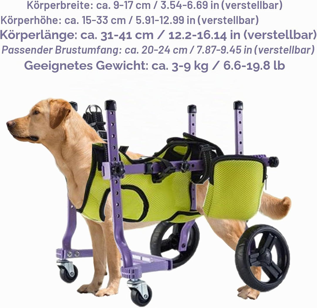 Hunderollstuhl für die Hinterbeine, Hunderollstuhlwagen, Dehnbarer Integrierter 4-Rad-Laufwagen für