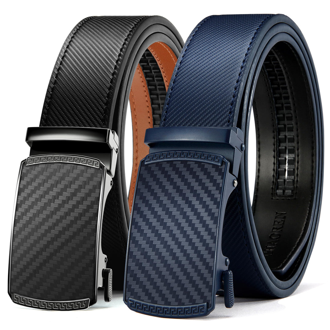 CHAOREN Gürtel Herren 2er-Pack, 35mm Automatik Ledergürtel mit Ratsche - Passgenau Zuschneidbar, Ide