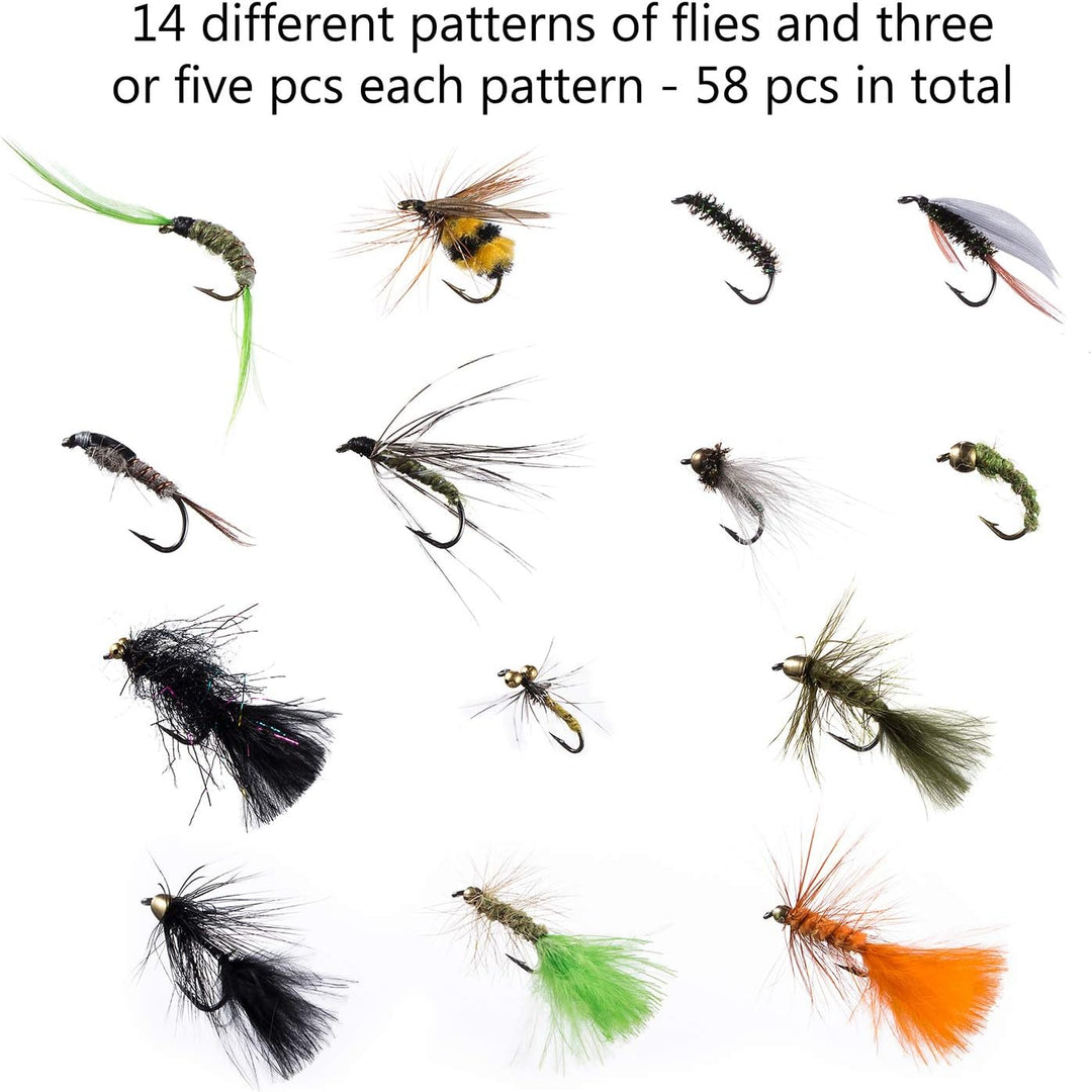 Bassdash Fliegenfischen Fliegen Set Forellenbarschangeln mit Fliegenbox, 36/64/72/76/80 / 96Stk. Mit