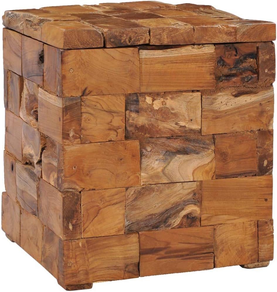 Massivholz Teak, 40 x 40 x 45 cm | Dekohocker, Schemel, Blumenhocker, Hocker mit Stauraum