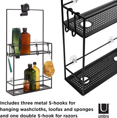 Umbra Cubiko Duschregal, Duschablage, Dusch Caddy mit 2 Ablagefächern aus Metall, 30,5 x 60 x 11 cm
