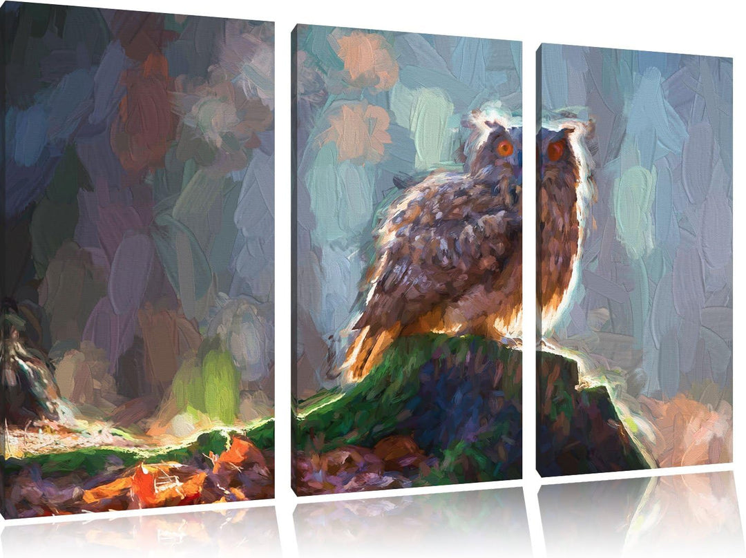 Pixxprint Eule auf dem Baumstamm als Leinwandbild/Grösse: 3 Teilig (120x80 cm) cm/Wandbild/Kunstdruc