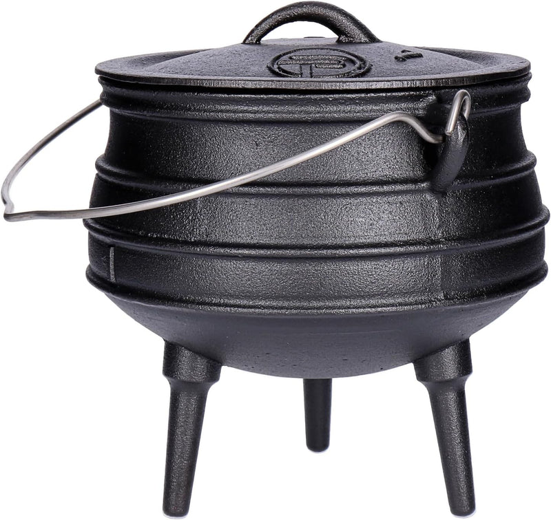 TP BBQ Potjie-Kessel, Südafrikanischer Feuer-Topf aus Gusseisen, Dutch-Oven mit Deckel und Füssen, D