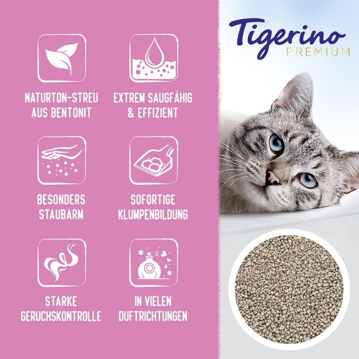Tigerino - Premium Katzenstreu 12 kg | Sensitive (parfümfrei) | aus feinem Naturton-Granulat | Stark