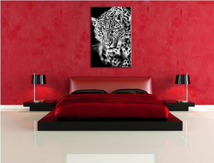 Pixxprint Anmutiger Leopard als Leinwandbild/Grösse: 100x70 / Wandbild/Kunstdruck/fertig bespannt, 1
