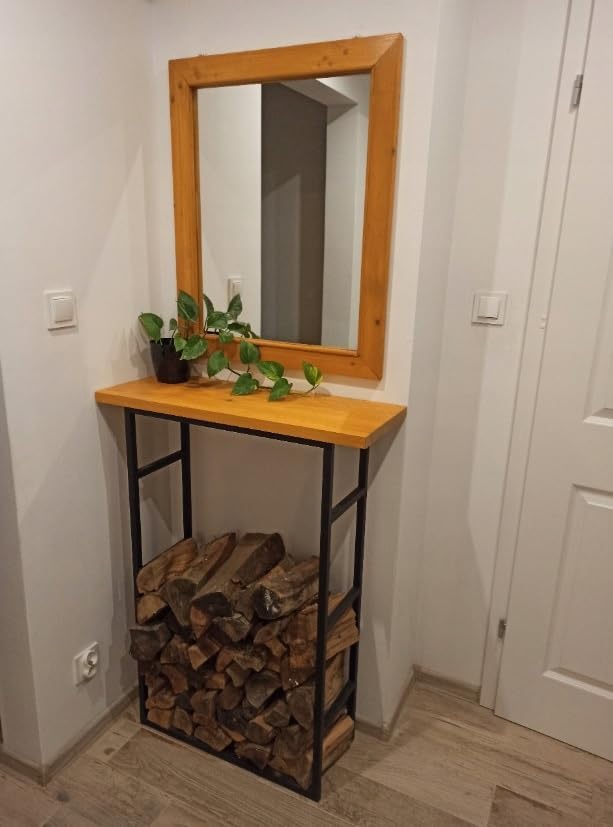 Kapaga - Kaminholzregal aus Metall, L25 x B60 x H100 cm, Schwarz Brennholzregal, Kaminholzhalter, Fe