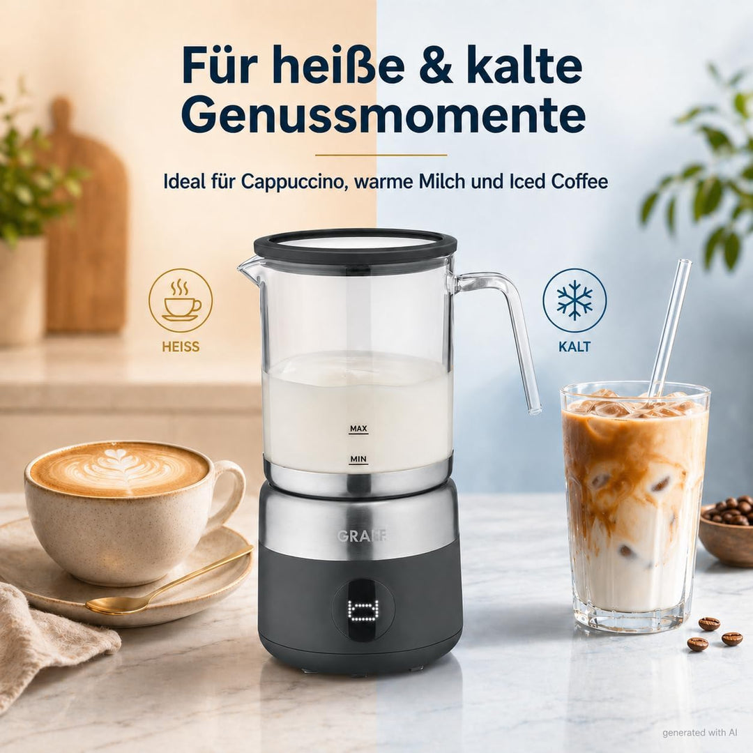 GRAEF MS802EU - Milchaufschäumer, elektrisch, bis zu 500ml Milchschaum in Barista-Qualität, herausne