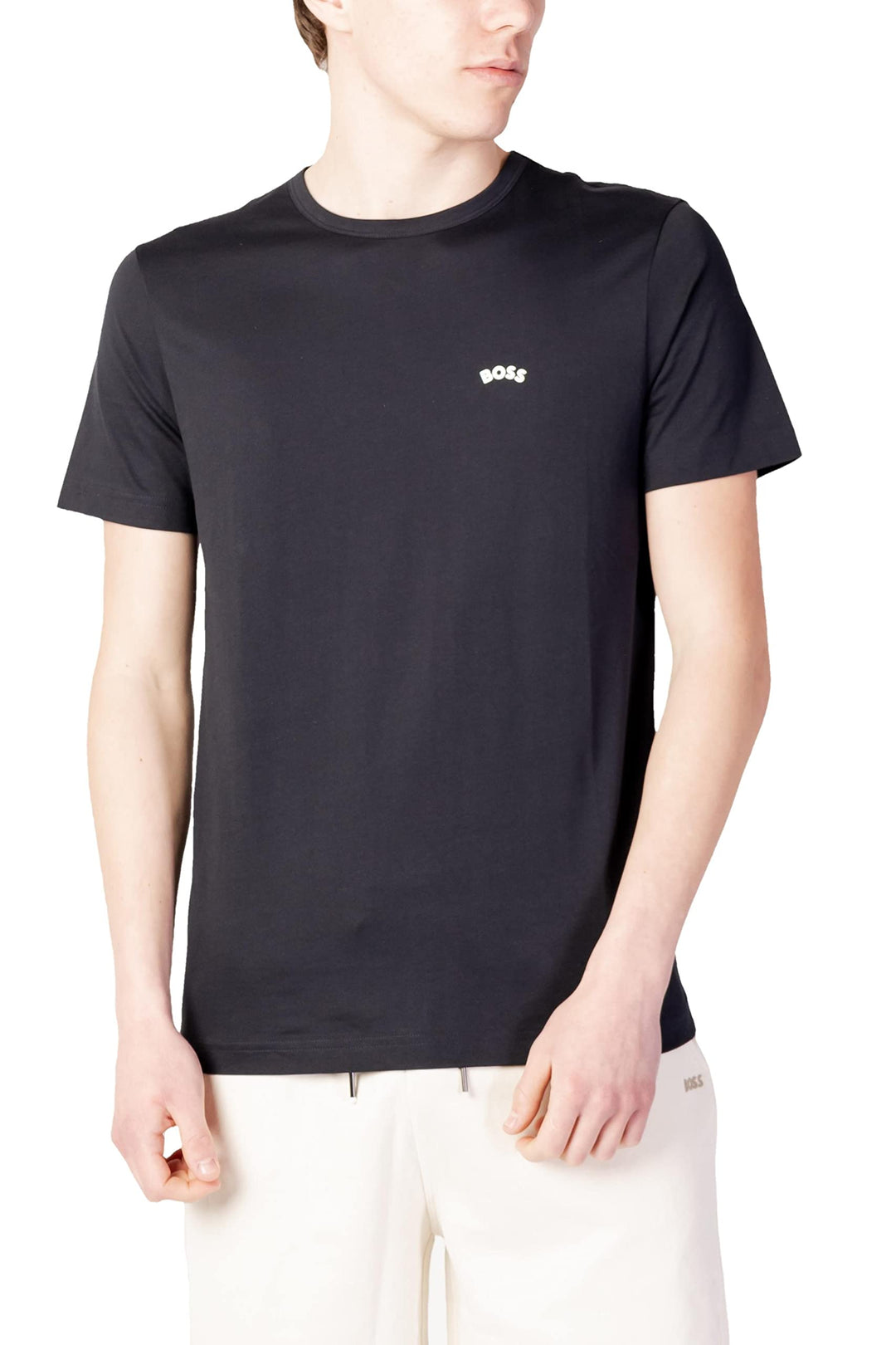 BOSS Herren Tee Curved T-Shirt aus Bio-Baumwolle mit geschwungenem Logo L Dark Blue404, L Dark Blue4