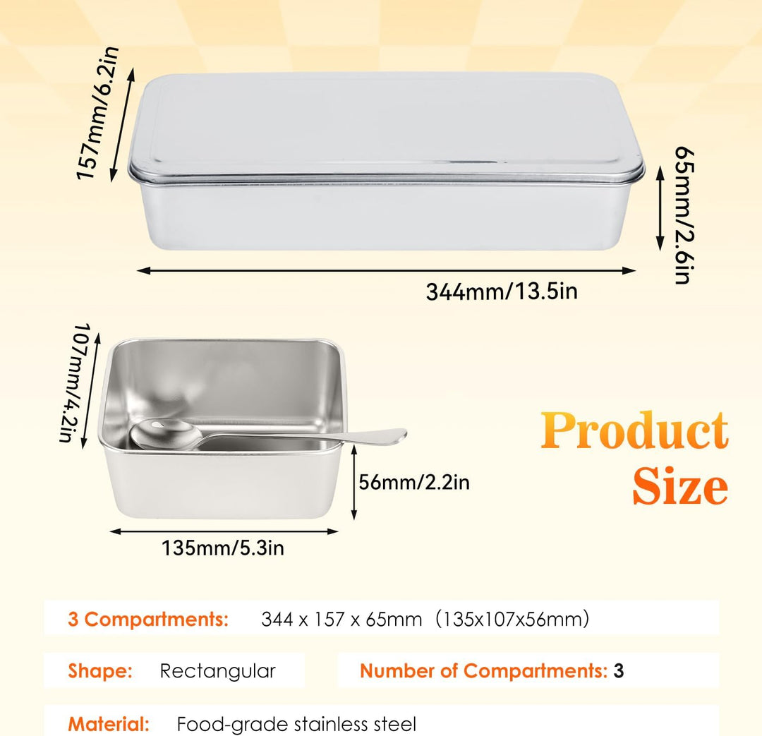 Hapivida Zutatenbehälter Pizza Edelstahl 344x157x65mm 3 Gitter Gewürzbox Beilagenbehälter Gewürz Beh