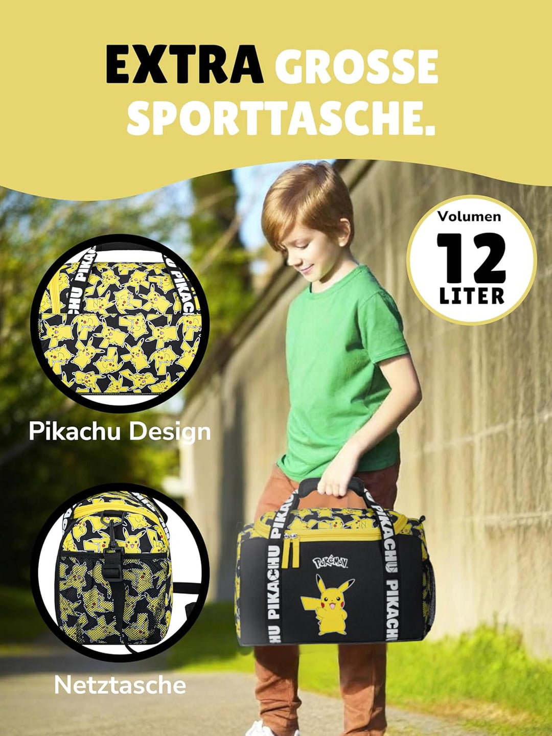 Familando - Schulranzen Set 6-teilig mit Sporttasche - Pokémon mit Pikachu Motiv - Ergonomisch, stab