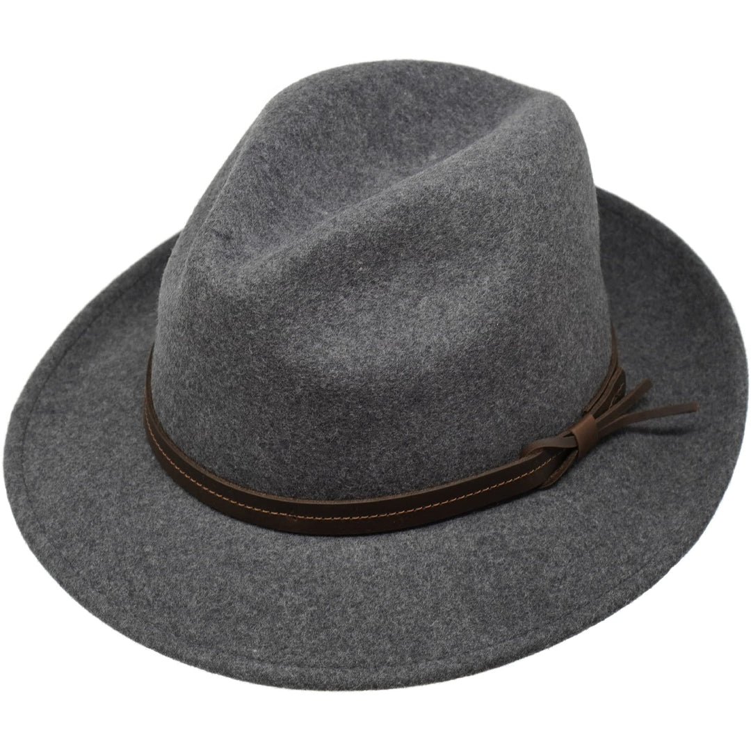 The Stoker – leichte breite Krempe – wasserabweisend – Fedora Trilby Style Filzhut XS grey melange,
