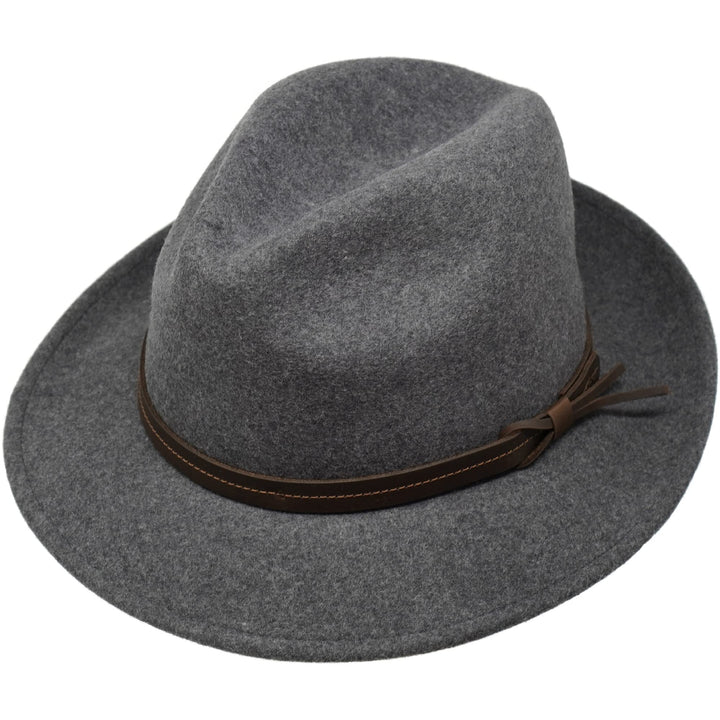 The Stoker – leichte breite Krempe – wasserabweisend – Fedora Trilby Style Filzhut XS grey melange,