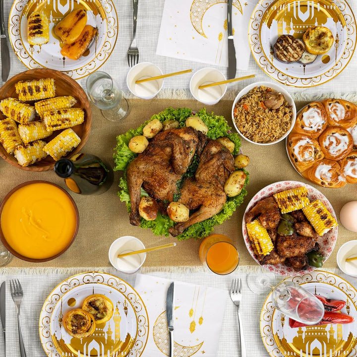 GWHOLE 96 Stück Ramadan Eid Mubarak Partygeschirr Ramadan Geschirr Ramadan Festival Thema Geschirr P