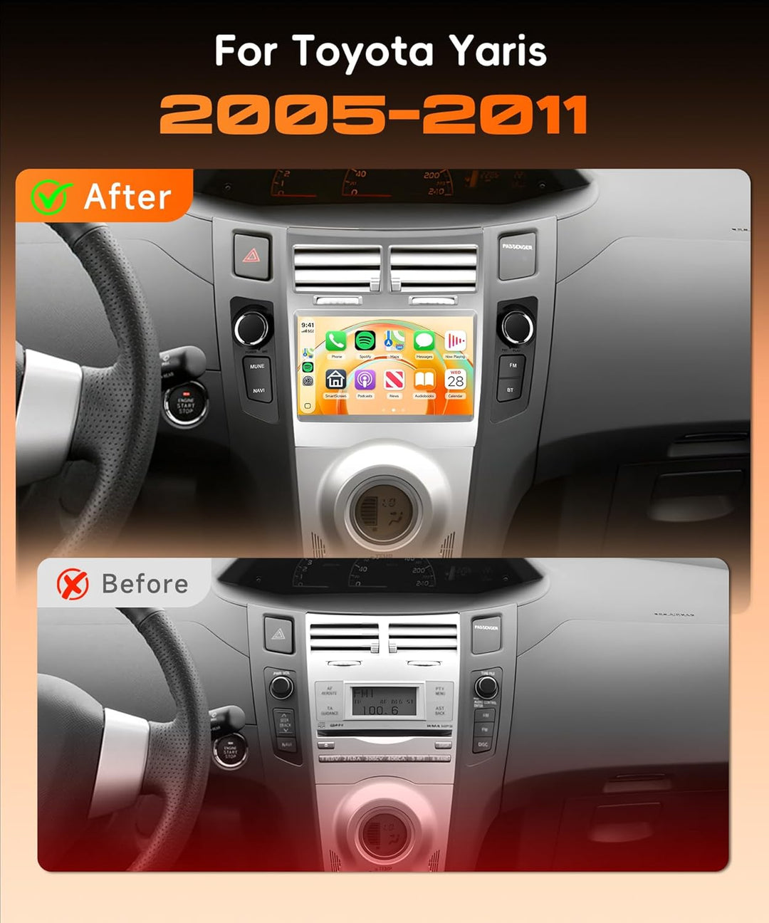 Rimoody 4G+64G Android Autoradio für Toyota Yaris/Vitz/Platz 2005-2011 mit Wireless Carplay Android