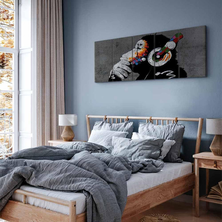 murando - Akustikbild DJ Affe 150x60 cm 5 tlg Bilder Akustikschaum Schallschutz Kunst Akustikpaneele