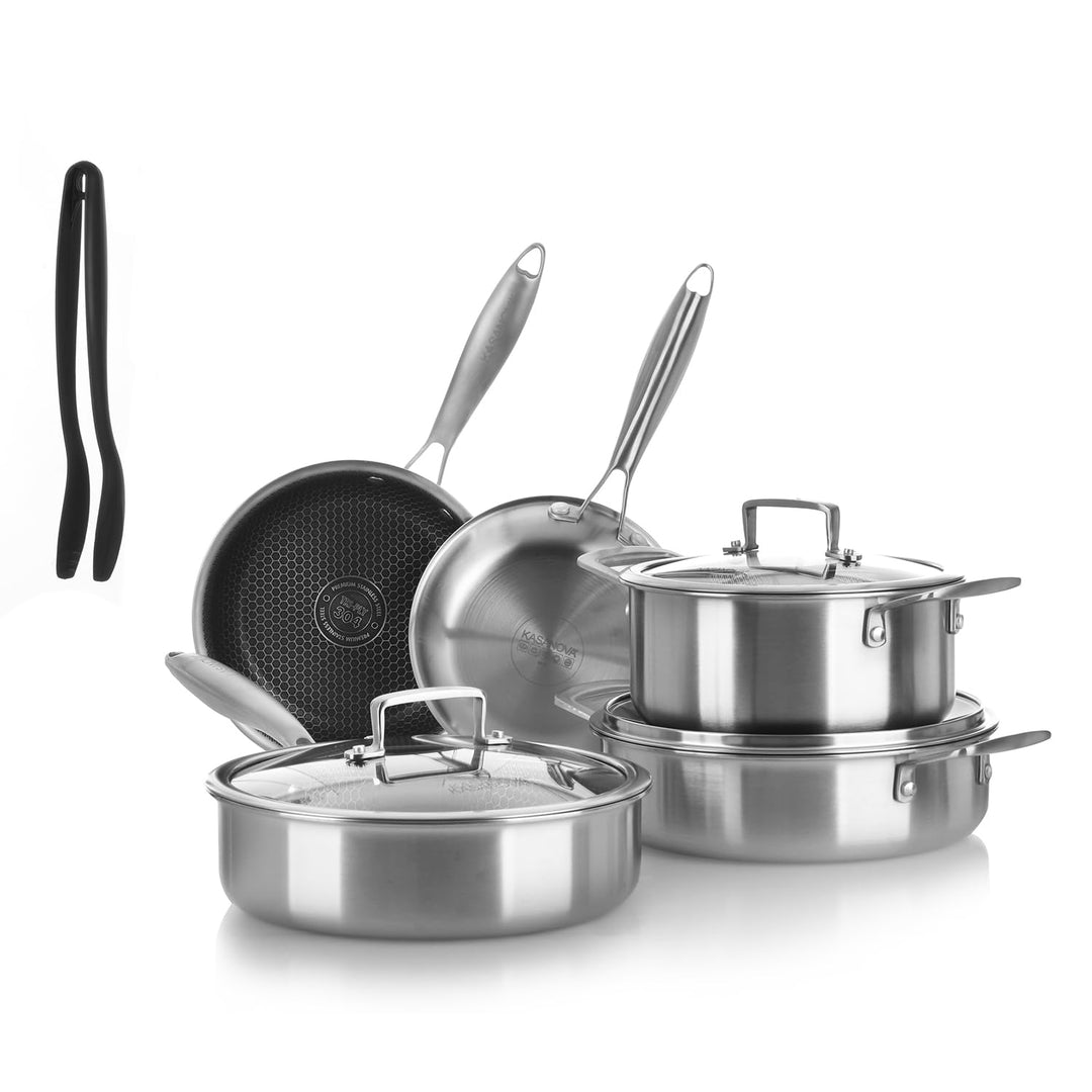 KASANOVA Tri-ply Kochgeschirr-Set 9-teilig, dreilagiger Edelstahl, für Induktion und alle Herdarten