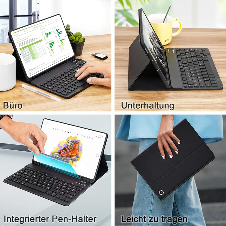 LAMA Samsung Galaxy Tab S6 Lite Hülle mit Tastatur - Deutsches QWERTZ Layout, Kabellose Tastatur Hül