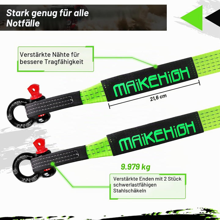 MAIKEHIGH Abschleppseil 5M x 5cm, 10 Tonnen (22,000 Lbs) Tow Rope Kit Für Off-Road Recovery mit 2 Ve
