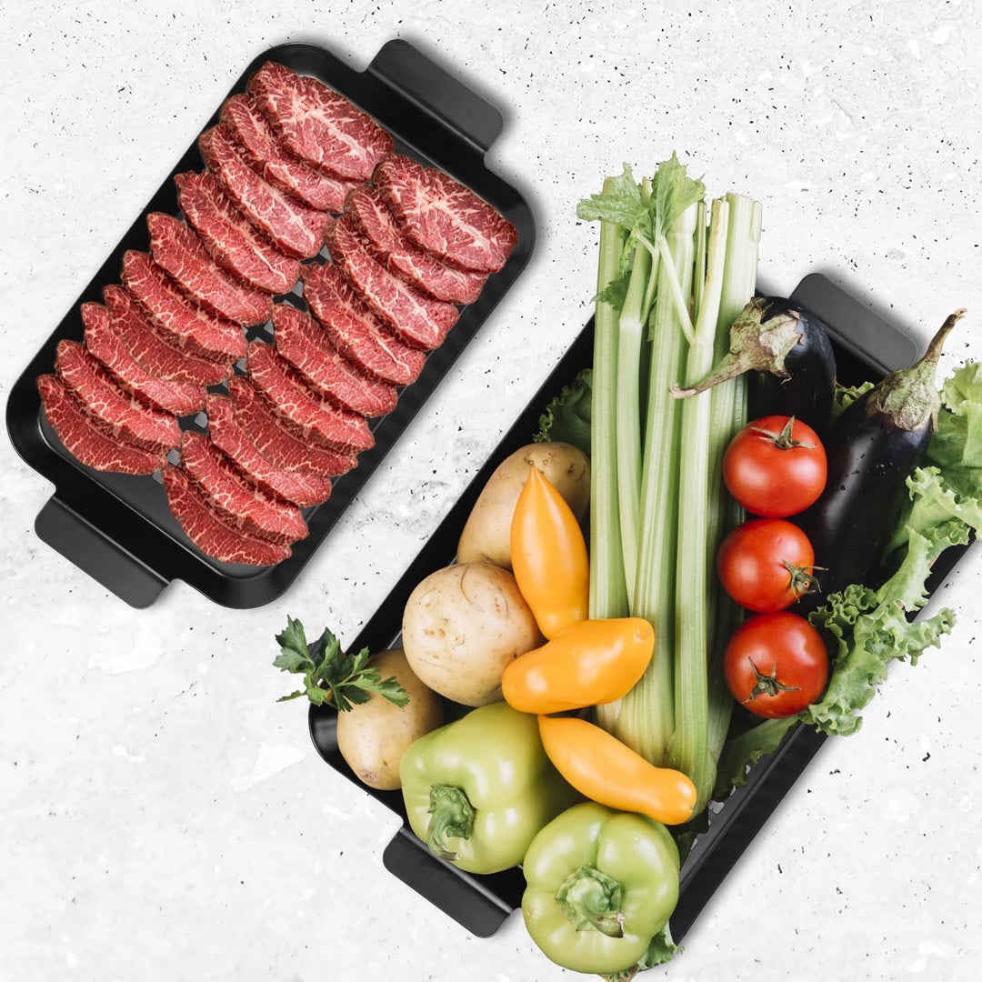 Outdoor-Grillplatte, 2-in-1 schwarzes Grill-Teller-Set, hitzebeständige Edelstahl-Grillplatte
