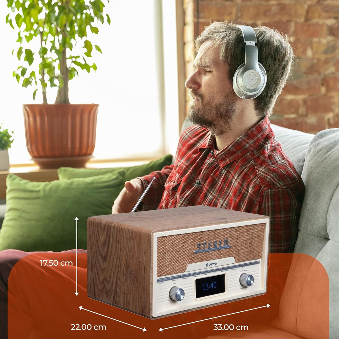 DENVER DAB+/UKW-Radio MDA-525LW, mit CD-Player, Retrostyle, hellbraun