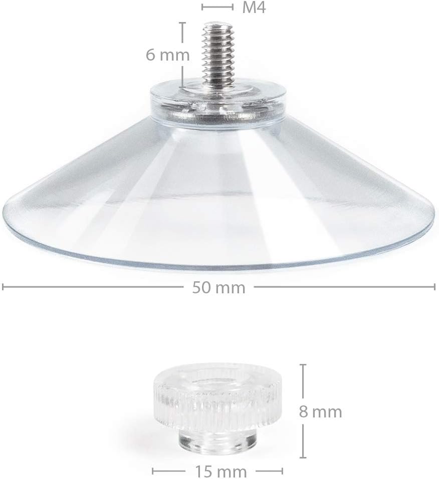 Saugnäpfe Ø 50 mm | M4 Gewinde – Länge 6 mm | V2A Edelstahl | Rändelmutter | DHL-Versand | HOCHWERTI