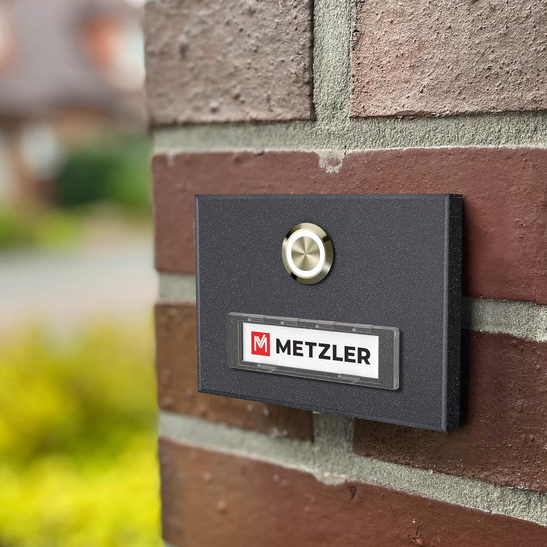 Metzler Aufputz Türklingel in Eisenglimmer - Klingel aus Edelstahl mit austauschbarem Namensschild -