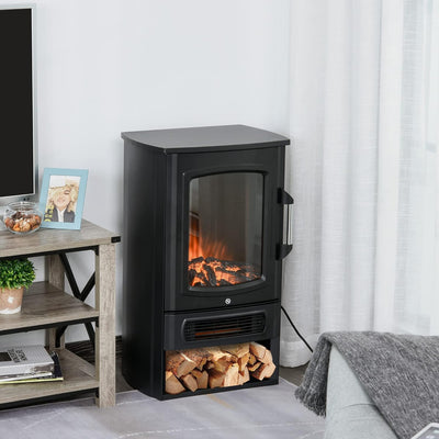 HOMCOM Elektrokamin E-Kamin mit Flammeneffekt Thermostat Kaminofen 1000 W/2000 W, 20–25 qm, Schwarz