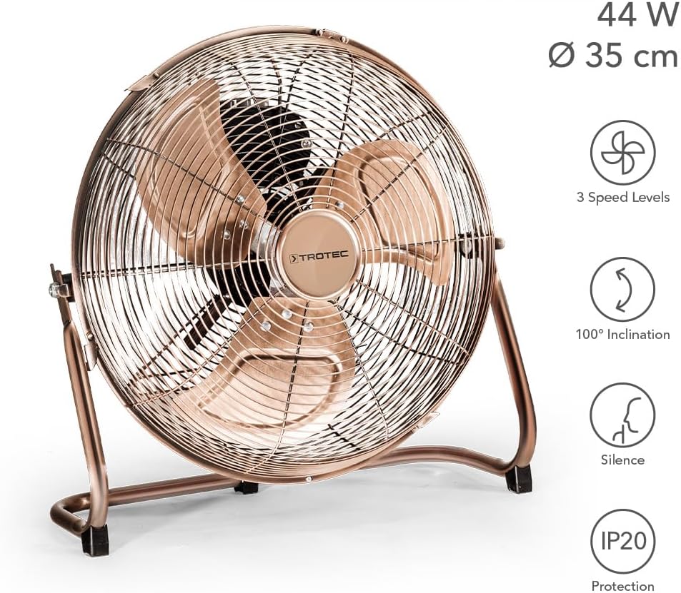 TROTEC Bodenventilator TVM 13 – 44 Watt, Neigungswinkel 100°, 3 Stufen, Ø 35 cm, kippfester Stand, l