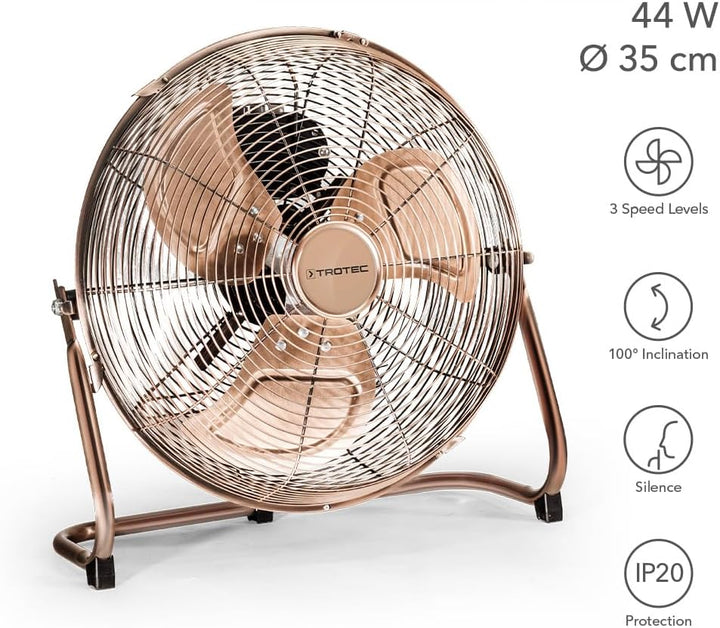 TROTEC Bodenventilator TVM 13 – 44 Watt, Neigungswinkel 100°, 3 Stufen, Ø 35 cm, kippfester Stand, l