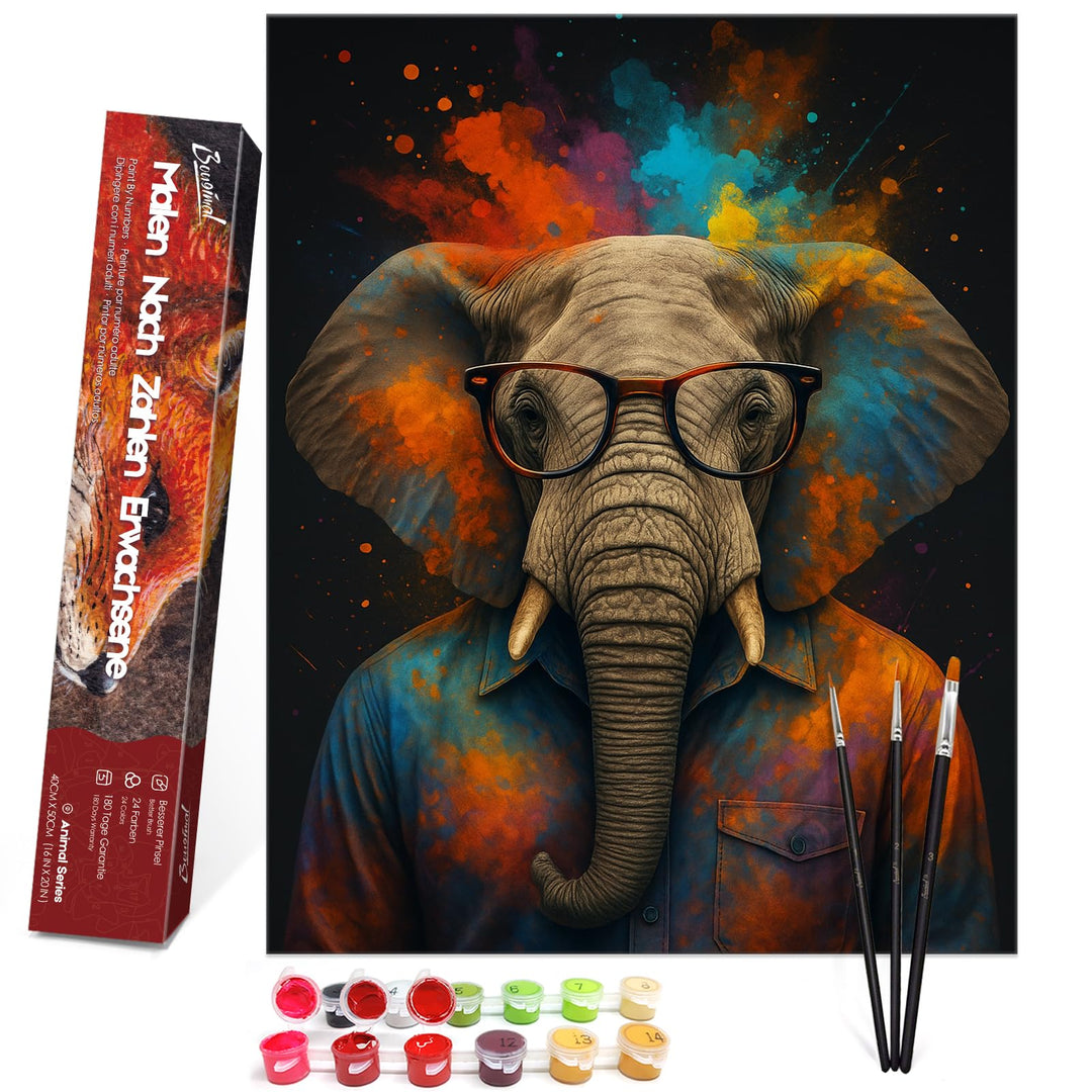 Bougimal Malen Nach Zahlen Erwachsene Tiere Ohen Rahmen inklusive Pinsel und Acrylfarben, Elefantenk