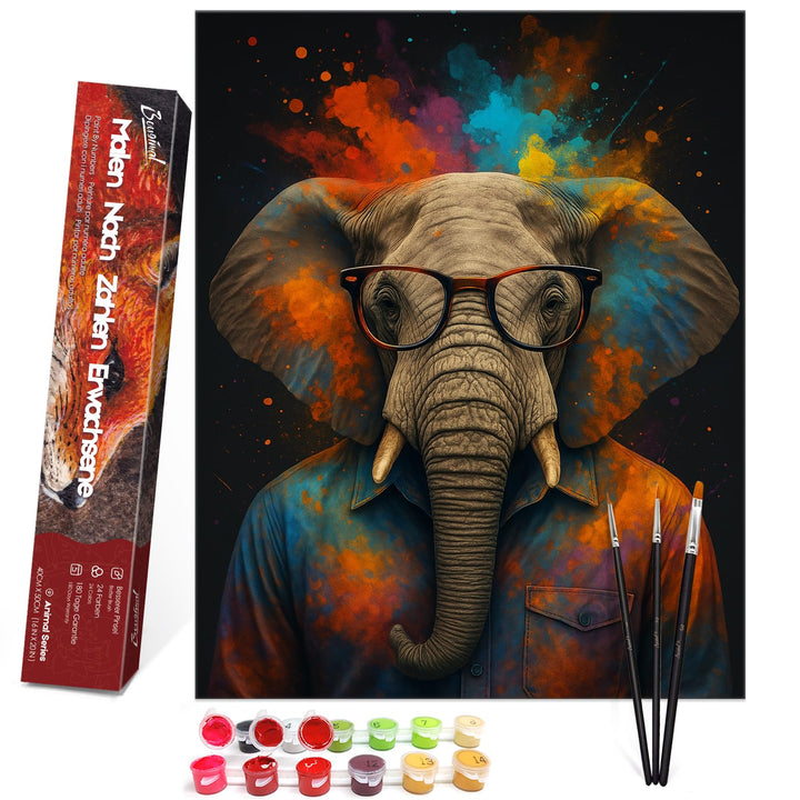 Bougimal Malen Nach Zahlen Erwachsene Tiere Ohen Rahmen inklusive Pinsel und Acrylfarben, Elefantenk