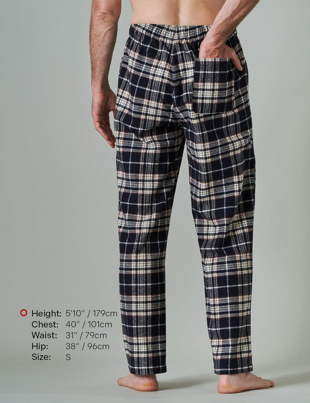 LAPASA Herren Schlafanzughose karierte Pyjamahose, Long Relaxhose Loungehose Freizeithose (M38 Baumw