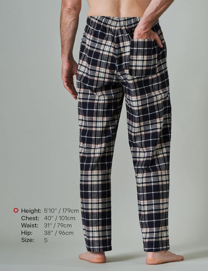 LAPASA Herren Schlafanzughose karierte Pyjamahose, Long Relaxhose Loungehose Freizeithose (M38 Baumw