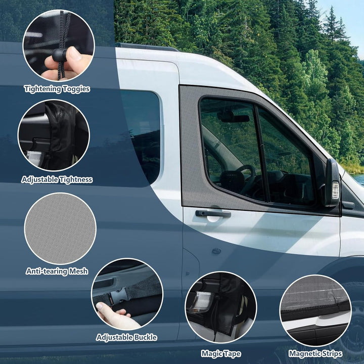 XCBYT Moskitonetz Auto Seitentür für Ford Transit Custom | Reissverschluss Fliegengitter Auto Insekt