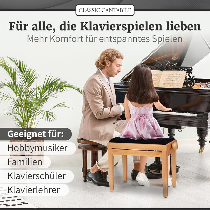 Classic Cantabile Pianobank Kirsche-matt (Höhenverstellbar von 47-56cm, Spindelmechanik, Sitzfläche