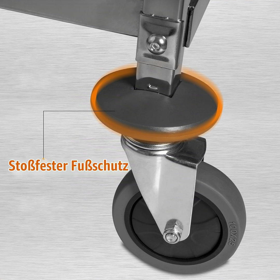HLC Servierwagen Edelstahl 3 Ebenen Rollwagen Küchenwagen mit 4 Fixierbare Leichtgängige Vollgummi R