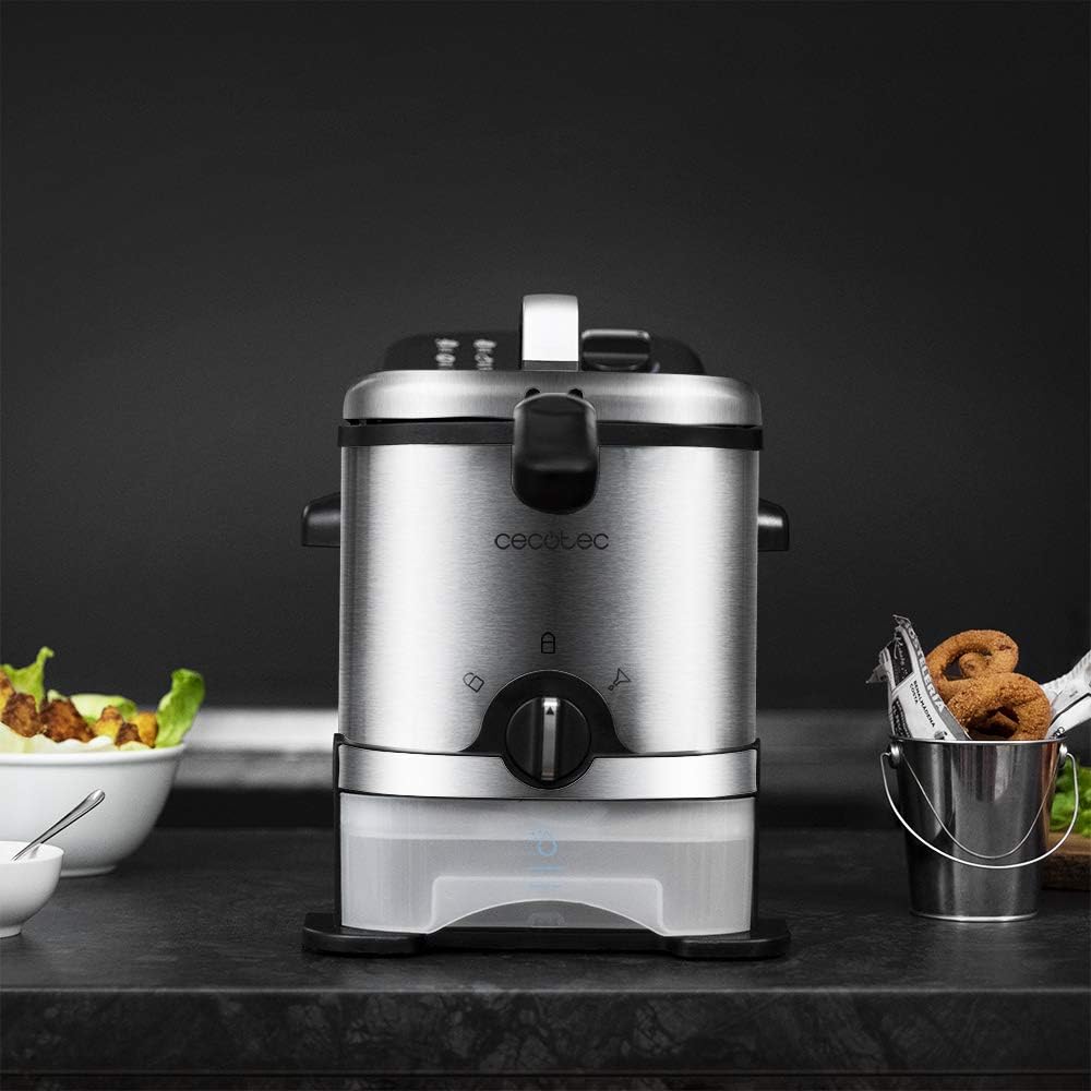 Cecotec Elektrische 3 Litern Fritteuse CleanFry 3000. Edelstahl mit OilClean-Filter, der das Öl saub