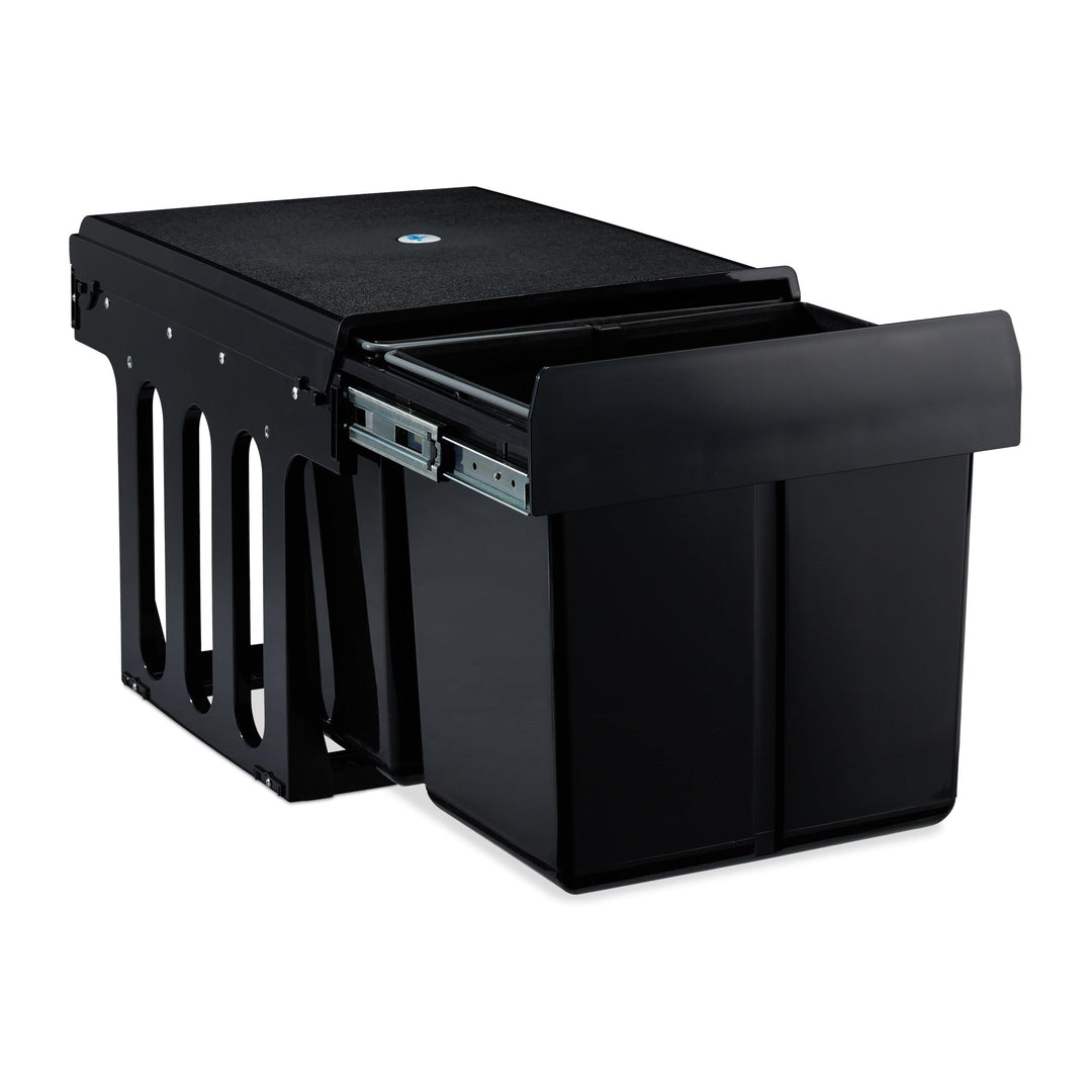 Relaxdays Einbaumülleimer 2-Fach, ausziehbarer Küchenmülleimer für Unterschrank, ABS, schwarz, 35,1
