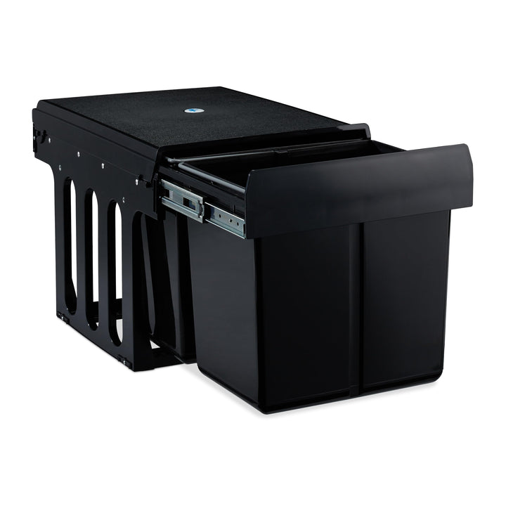 Relaxdays Einbaumülleimer 2-Fach, ausziehbarer Küchenmülleimer für Unterschrank, ABS, schwarz, 35,1