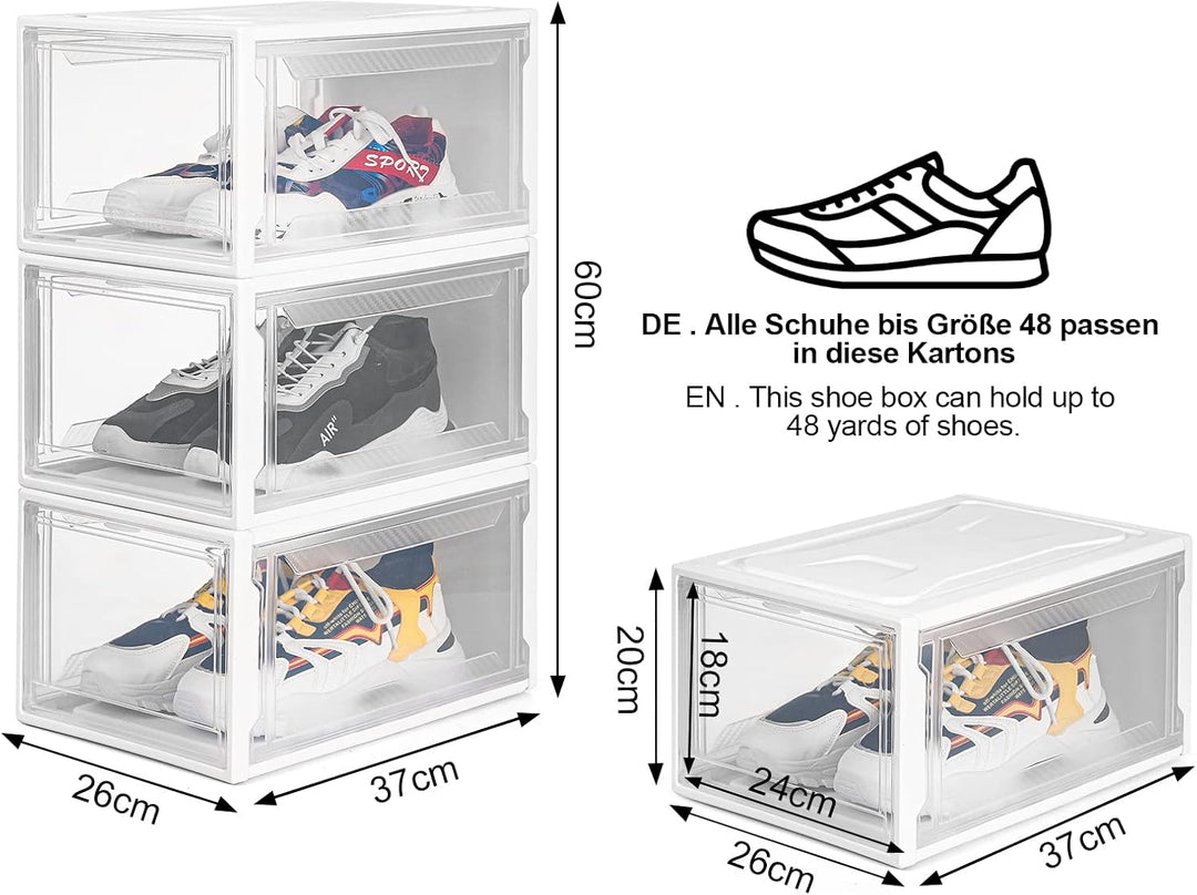 Yorbay 6er Set, Schuhbox Schuhregal, stapelbarer Schuhorganizer, plastikbox mit durchsichtiger Tür,