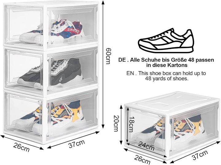 Yorbay 6er Set, Schuhbox Schuhregal, stapelbarer Schuhorganizer, plastikbox mit durchsichtiger Tür,