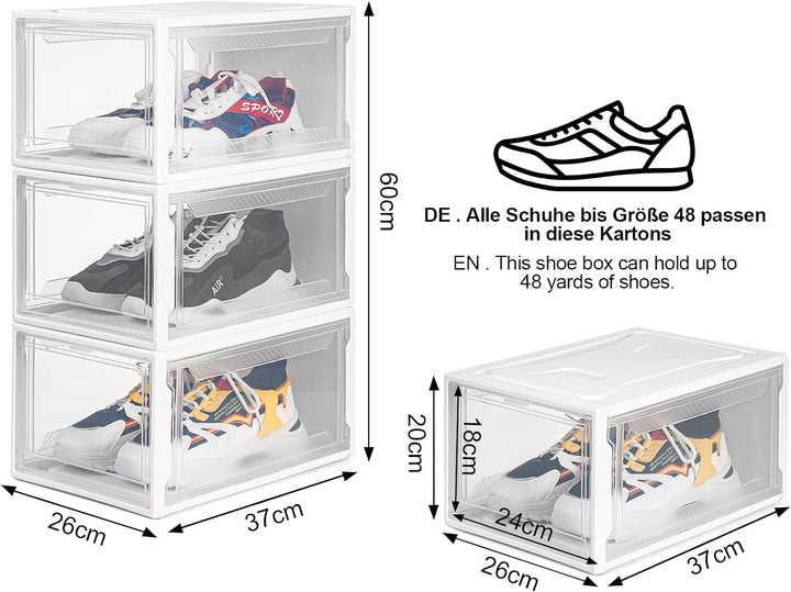 Yorbay Schuhbox, 3er Set, stapelbarer Schuhorganizer, Kunststoffbox mit durchsichtiger Tür, Mehrweg