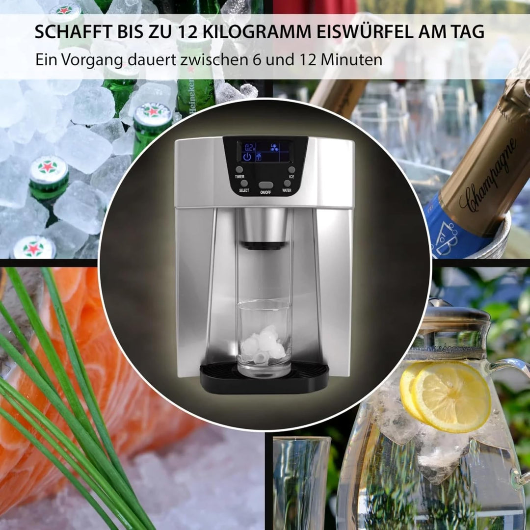 Syntrox Germany Eiswürfelmaschine Plumpix (Display + Eiswasserfunktion), 500 Watt, Eiswürfelautomat