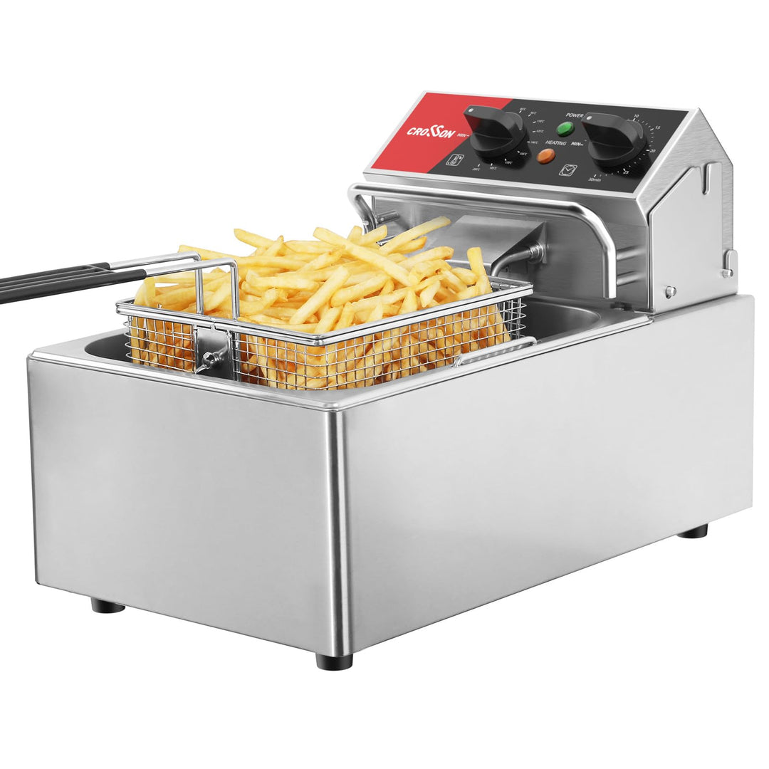 CROSSON 6L Elektrische Aufsatzfritteuse mit leicht zu reinigendem rotierendem Fritteusenkopf, 30 Min