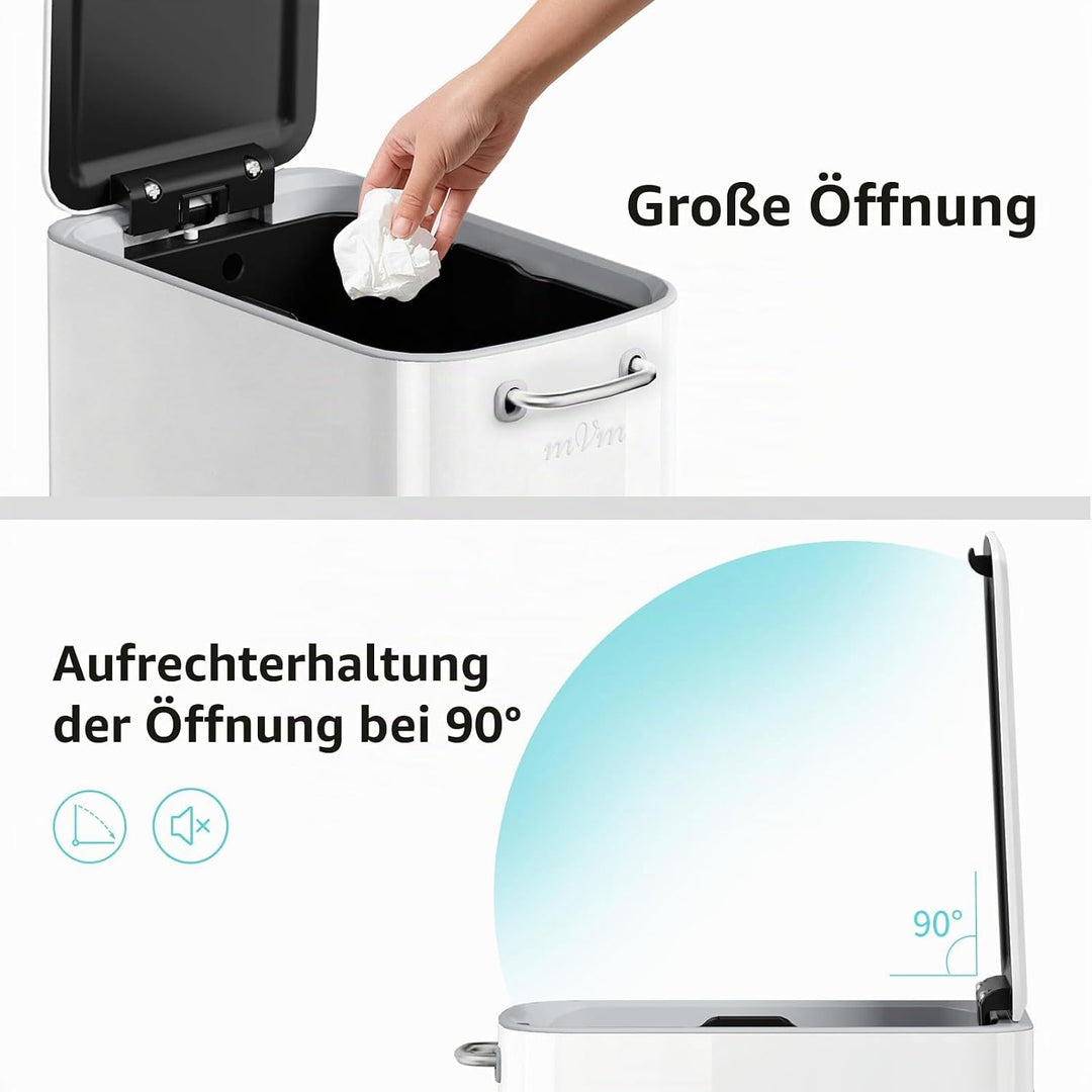 mVm Mülleimer Bad 6L, Abfalleimer Edelstahl, Handbetätigter, Weiss | Soft-Close, Herausnehmbarem Inn