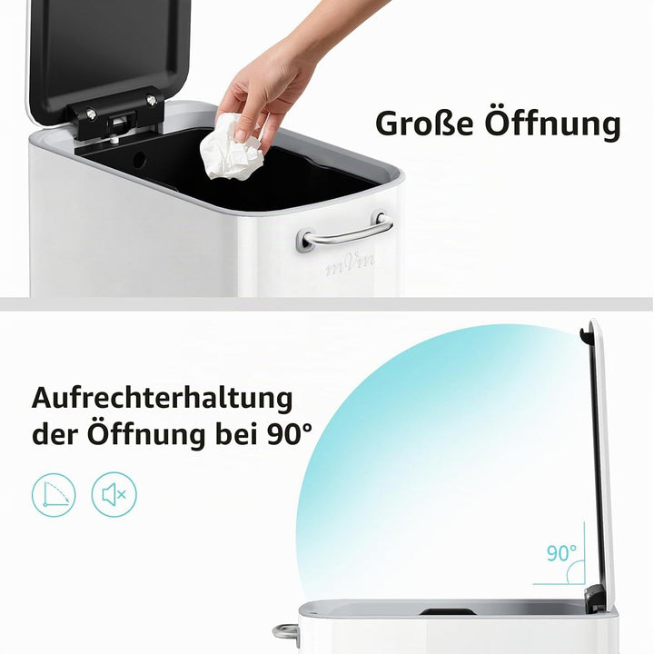mVm Mülleimer Bad 6L, Abfalleimer Edelstahl, Handbetätigter, Weiss | Soft-Close, Herausnehmbarem Inn
