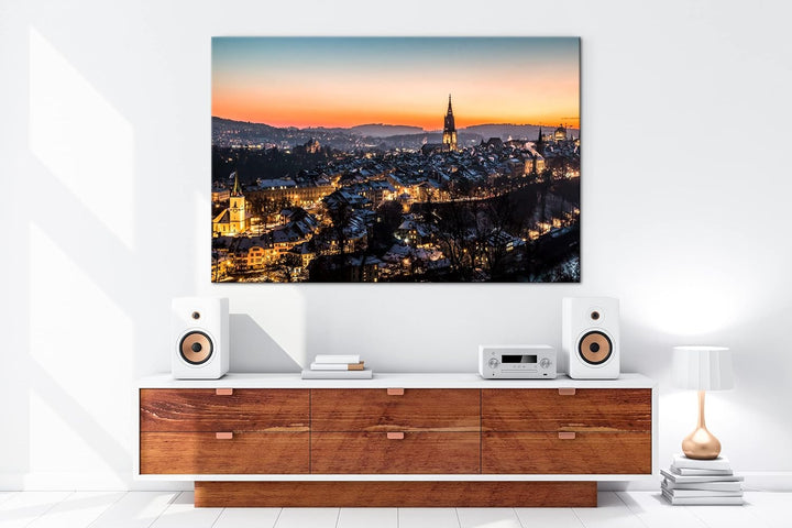 verschneites Bern in der Schweiz Format: 80x60 als Leinwand, Motiv fertig gerahmt auf Echtholzrahmen