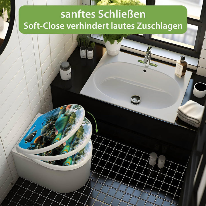banjado Toilettendeckel mit Absenkautomatik 44,5x37cm - Soft Close Toilettensitz - WC Sitz mit Absen